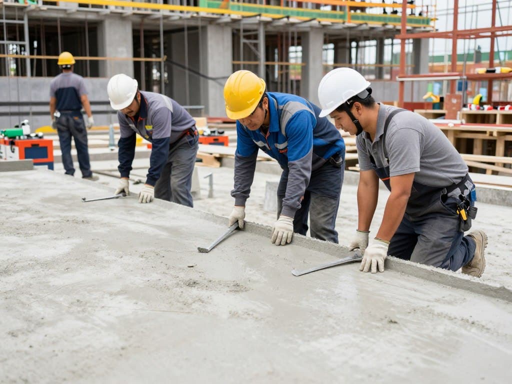 Professional concrete team working on project