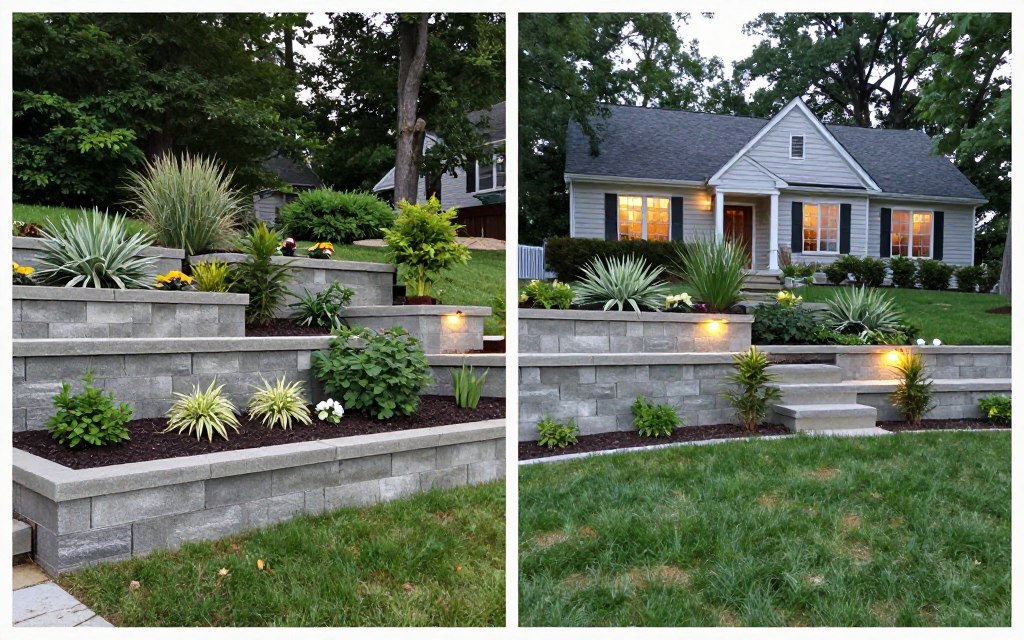 beautiful completed retaining wall project showing transformation