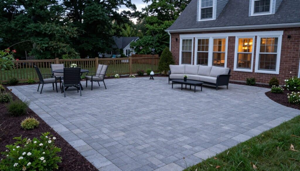 completed paver patio installation by St Clair Landscaping in Ludlow