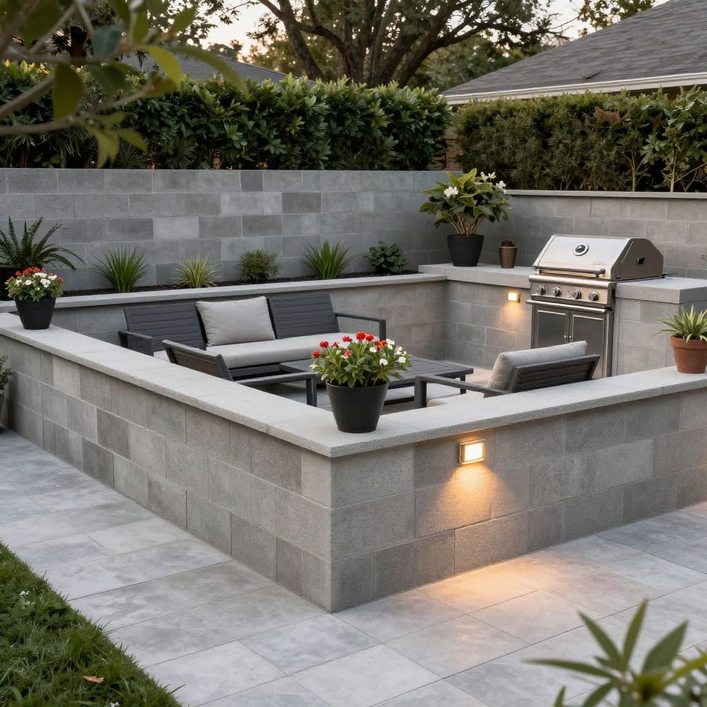 patio area created with retaining wall support