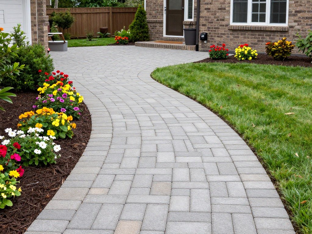 paver walkways connecting to patio in Ludlow landscape