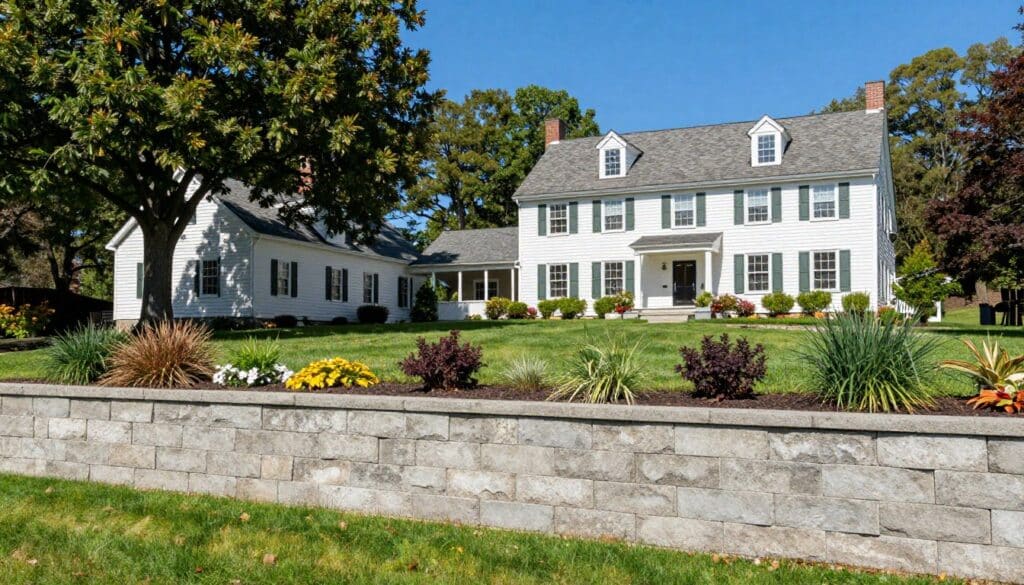 retaining wall in typical Ludlow Massachusetts landscape setting