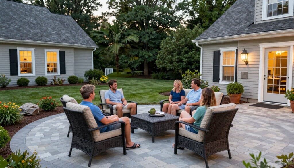 satisfied Ludlow homeowners enjoying new paver patio