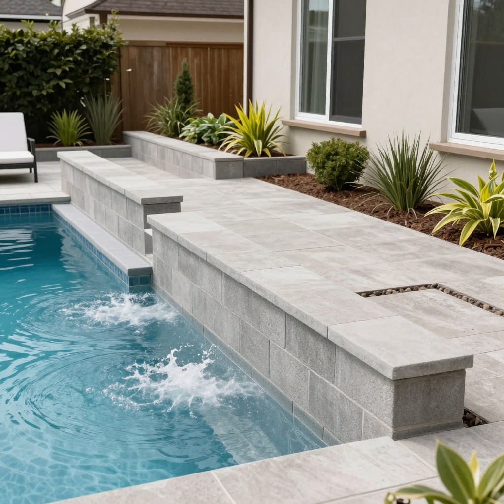 swimming pool area with retaining wall integration