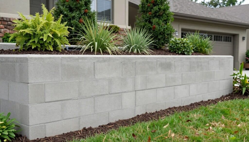 well-maintained concrete block retaining wall showing long-term durability
