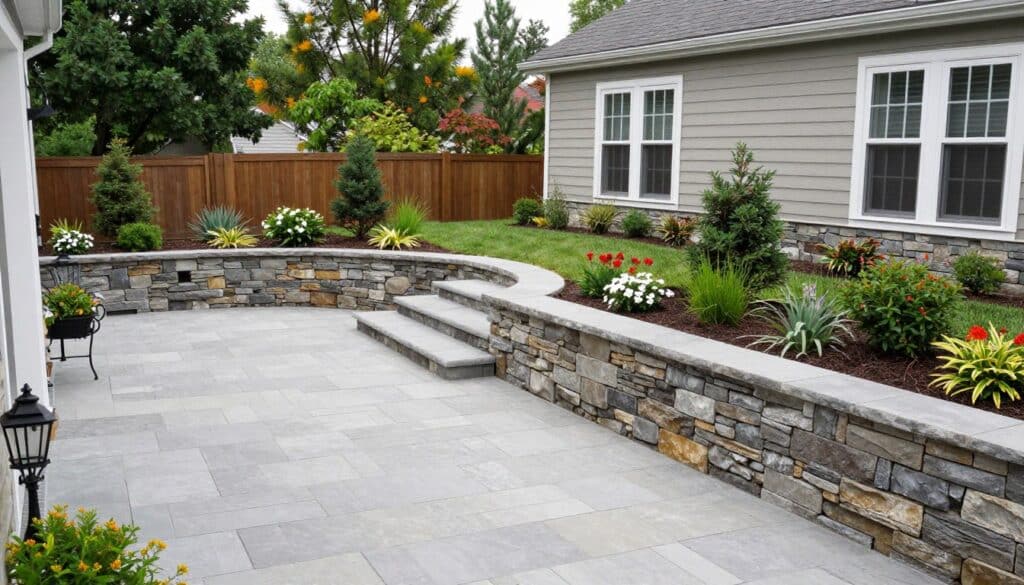 Complete hardscape project with patio and stone features in Ludlow