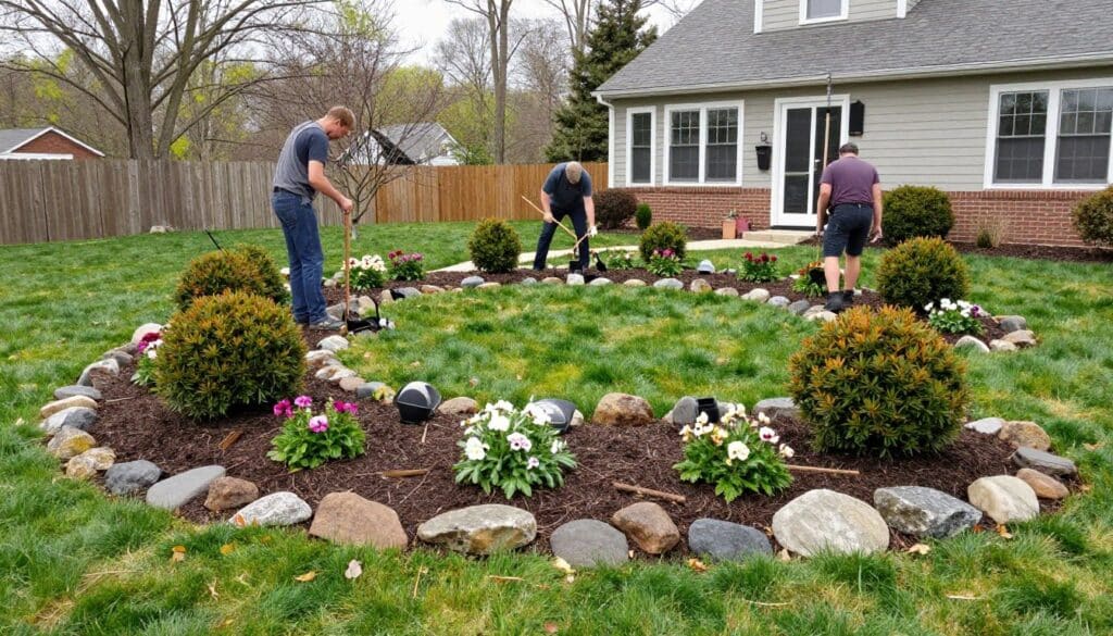 Custom landscape design installation in Ludlow backyard