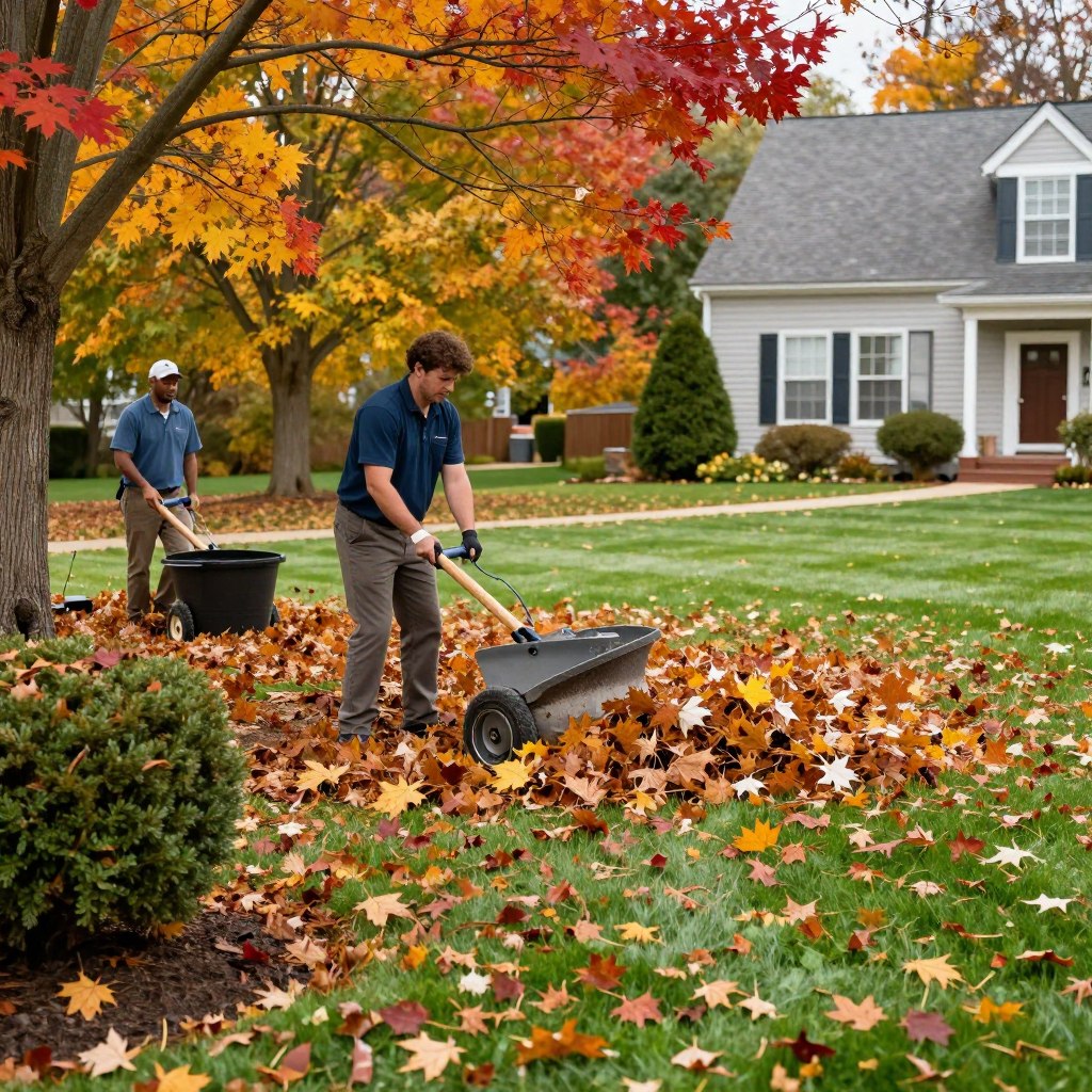 Fall leaf cleanup and yard maintenance in Ludlow