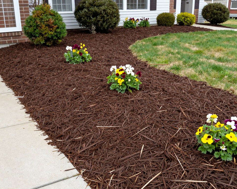 Fresh mulch application in Ludlow landscape beds