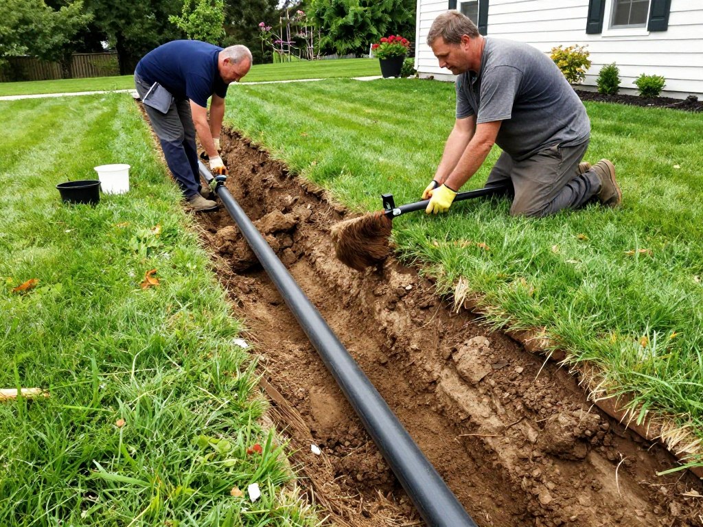 Irrigation pipe installation in Ludlow yard