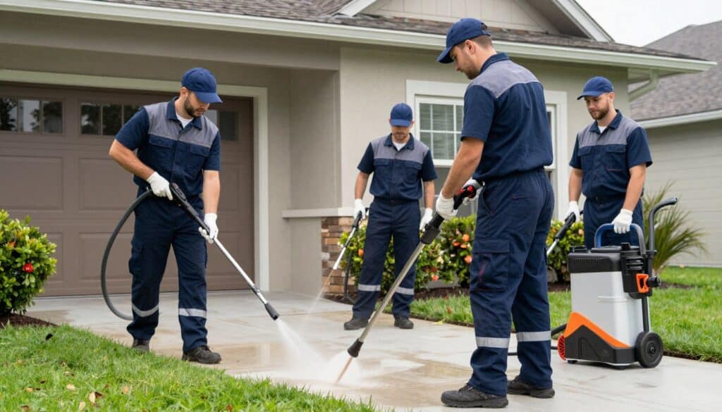 Professional pressure washing team working on a Ludlow property with commercial-grade equipment Professional pressure washing team working on a Ludlow property with commercial-grade equipment