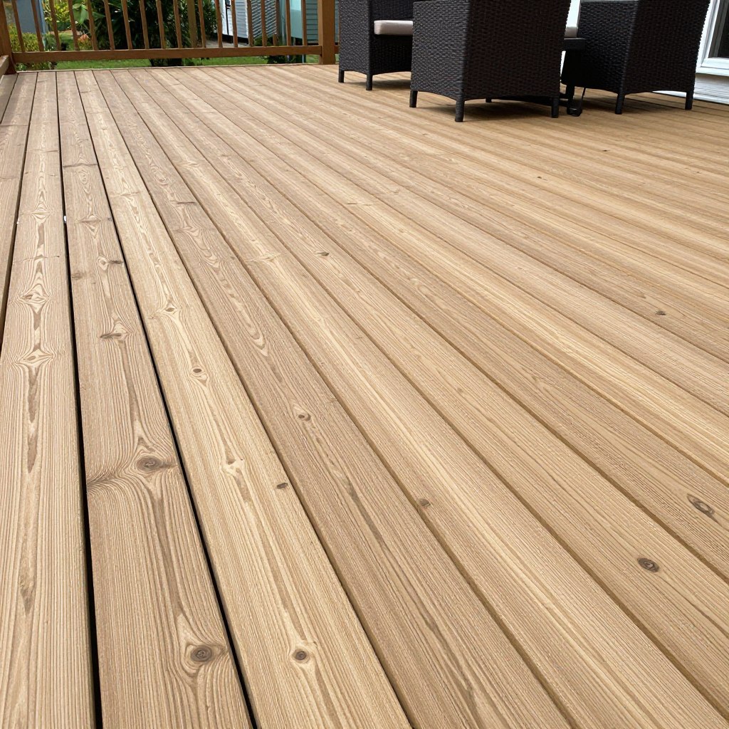 Restored wooden deck in Ludlow showing natural wood grain after pressure washing Restored wooden deck in Ludlow showing natural wood grain after pressure washing