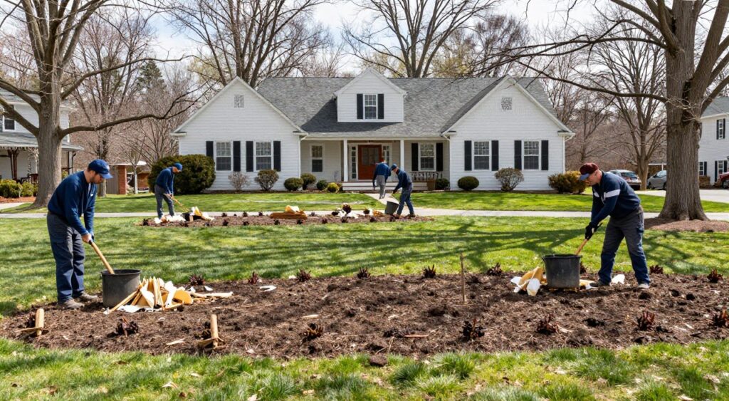 Spring landscape cleanup service in Ludlow yard