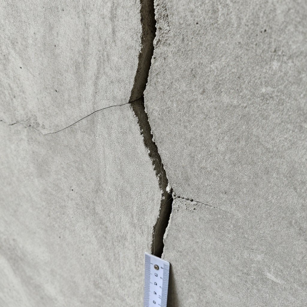 Close-up of foundation crack requiring repair in Ludlow basement Close-up of foundation crack requiring repair in Ludlow basement