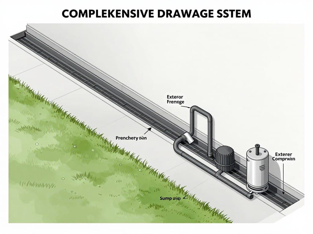 Complete drainage system protecting Ludlow basement from water