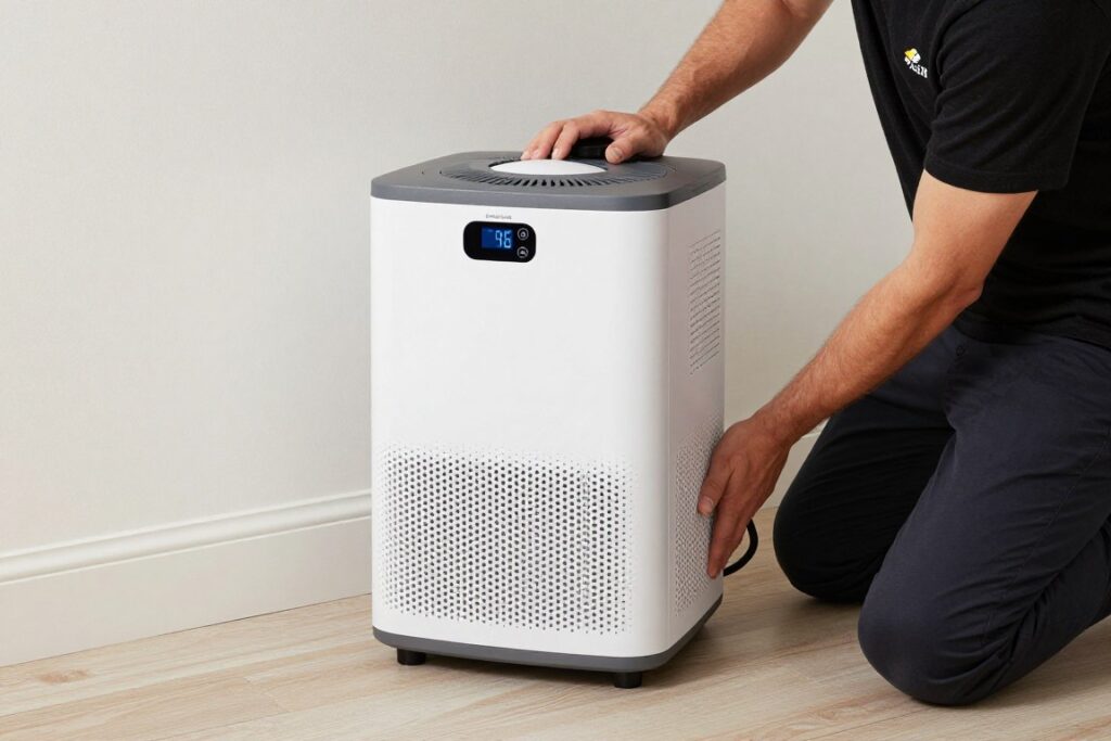 Dehumidifier installation for basement moisture control in Ludlow