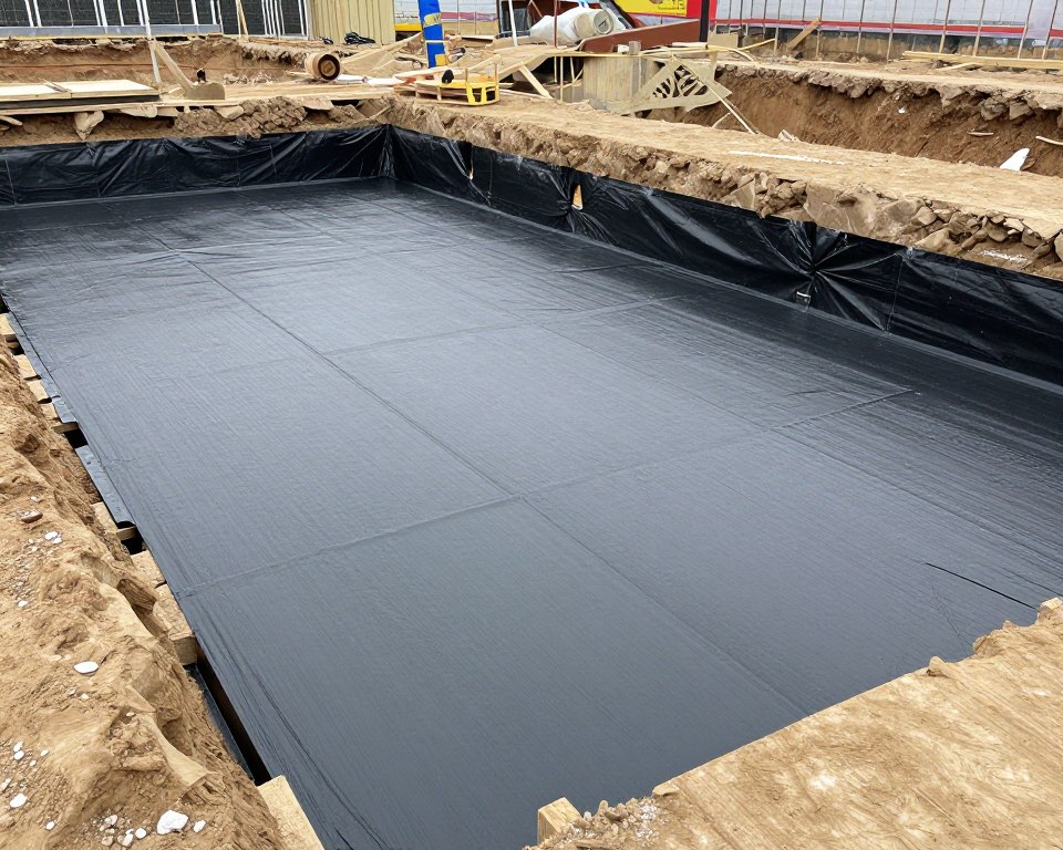 Exterior foundation waterproofing membrane installation in Ludlow