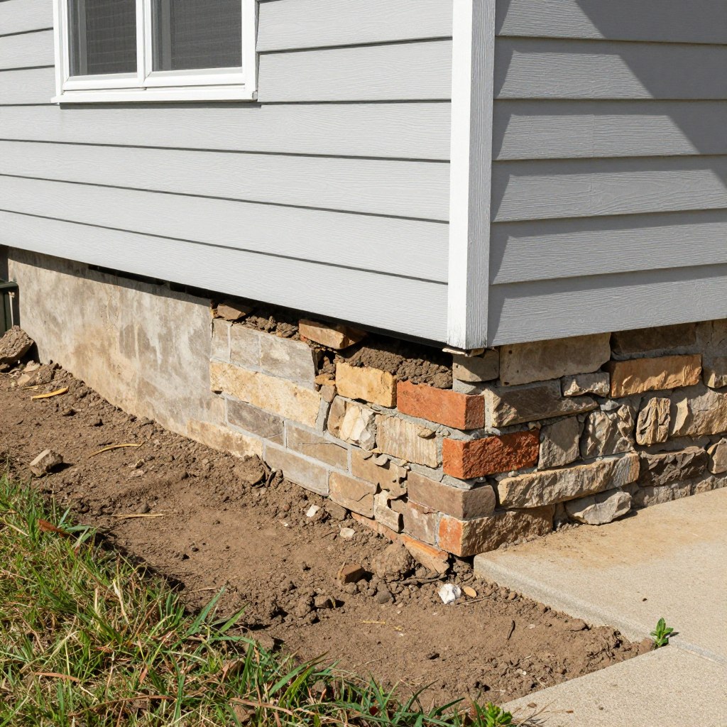 Foundation settlement damage visible on Ludlow home exterior Foundation settlement damage visible on Ludlow home exterior