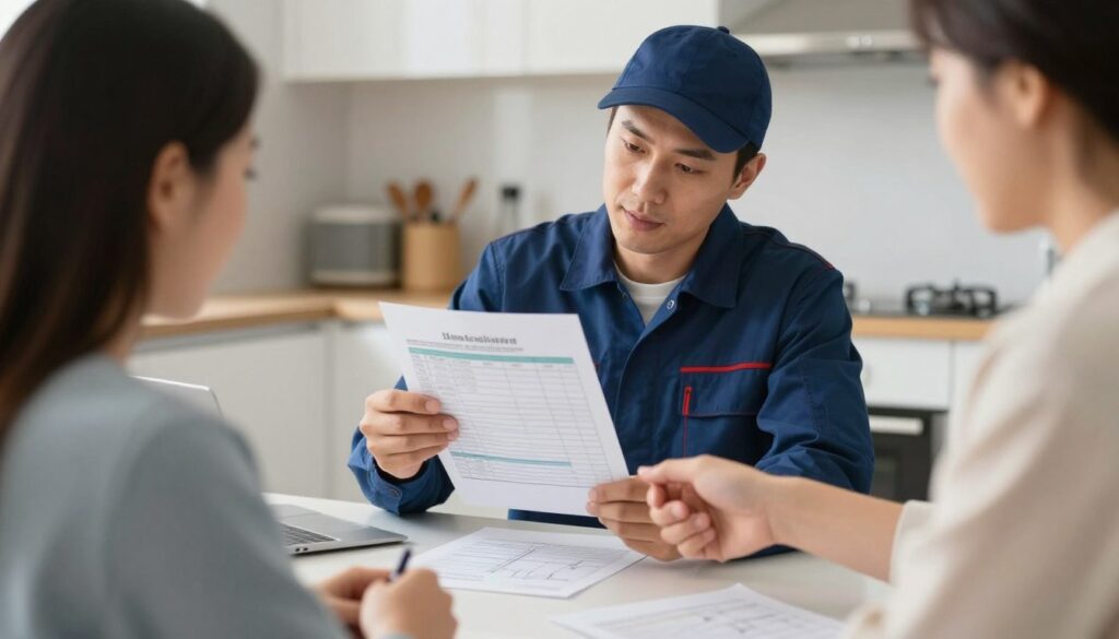 Homeowner reviewing basement proofing estimate with Ludlow contractor