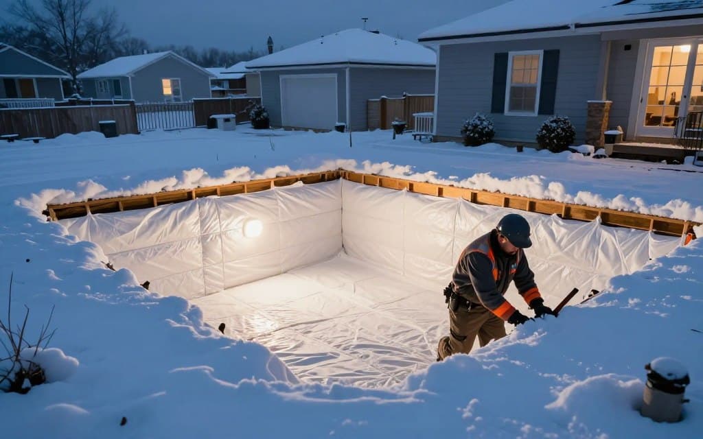 Ludlow crawl space encapsulation in a cozy residential setting, showcasing a well-sealed and insulated crawl space. In the foreground, a professional snow removal technician in smart attire inspects the area, ensuring everything is secure for winter. The middle ground features a bright, well-lit encapsulated space with clean white vapor barriers and insulation, emphasizing the importance of protection against moisture. In the background, snow-covered outdoor landscape extends under a clear blue sky, reflecting winter's chill. Warm lighting from above casts a gentle glow, creating a contrast with the cool tones of the snow outside. The overall mood is one of safety, preparedness, and professionalism in snow removal practices. Ludlow crawl space encapsulation in a cozy residential setting, showcasing a well-sealed and insulated crawl space. In the foreground, a professional snow removal technician in smart attire inspects the area, ensuring everything is secure for winter. The middle ground features a bright, well-lit encapsulated space with clean white vapor barriers and insulation, emphasizing the importance of protection against moisture. In the background, snow-covered outdoor landscape extends under a clear blue sky, reflecting winter's chill. Warm lighting from above casts a gentle glow, creating a contrast with the cool tones of the snow outside. The overall mood is one of safety, preparedness, and professionalism in snow removal practices.