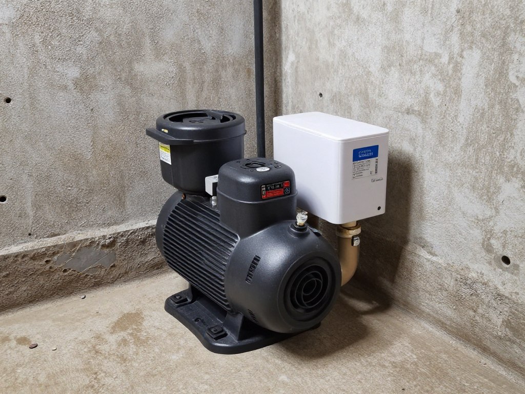 Professional sump pump installation in Ludlow basement showing complete system