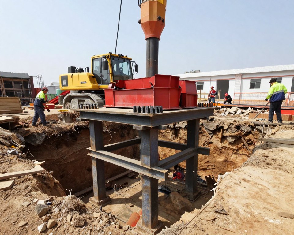 Steel pier installation for foundation repair in Ludlow