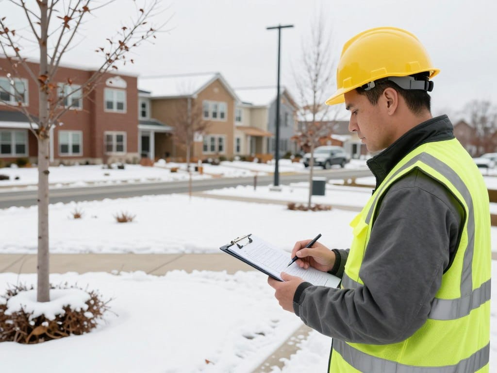 commercial property site evaluation for snow removal planning in Ludlow