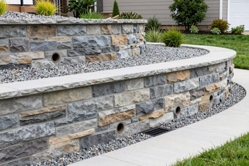 retaining wall with built-in drainage