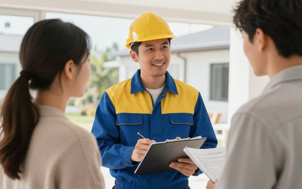 waterproofing expert consulting with homeowner