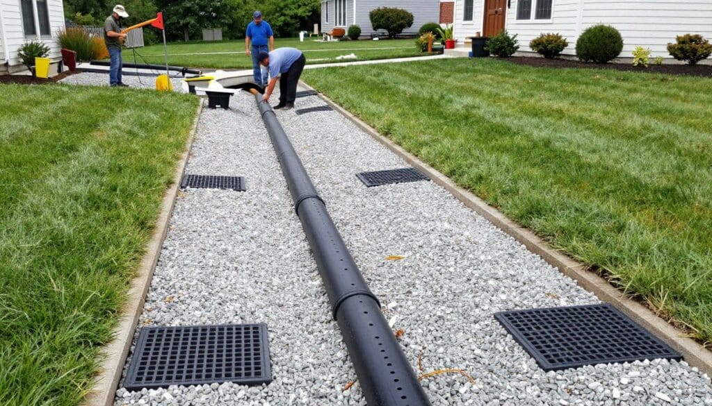 yard drainage system installation in Ludlow residential property