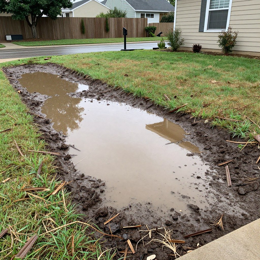 yard with standing water and drainage problems