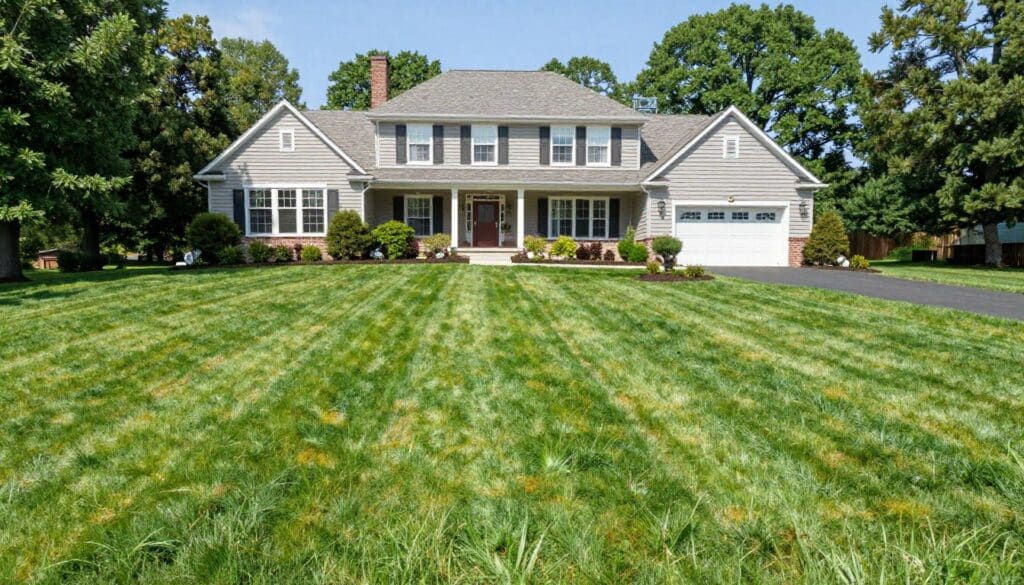 Beautiful established hydroseeded lawn at Ludlow residential property showing thick grass coverage and professional results