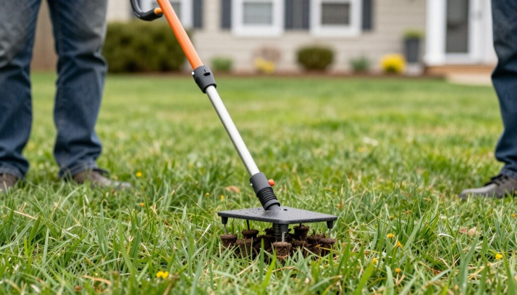 Lawn care equipment performing aeration service in Ludlow Massachusetts