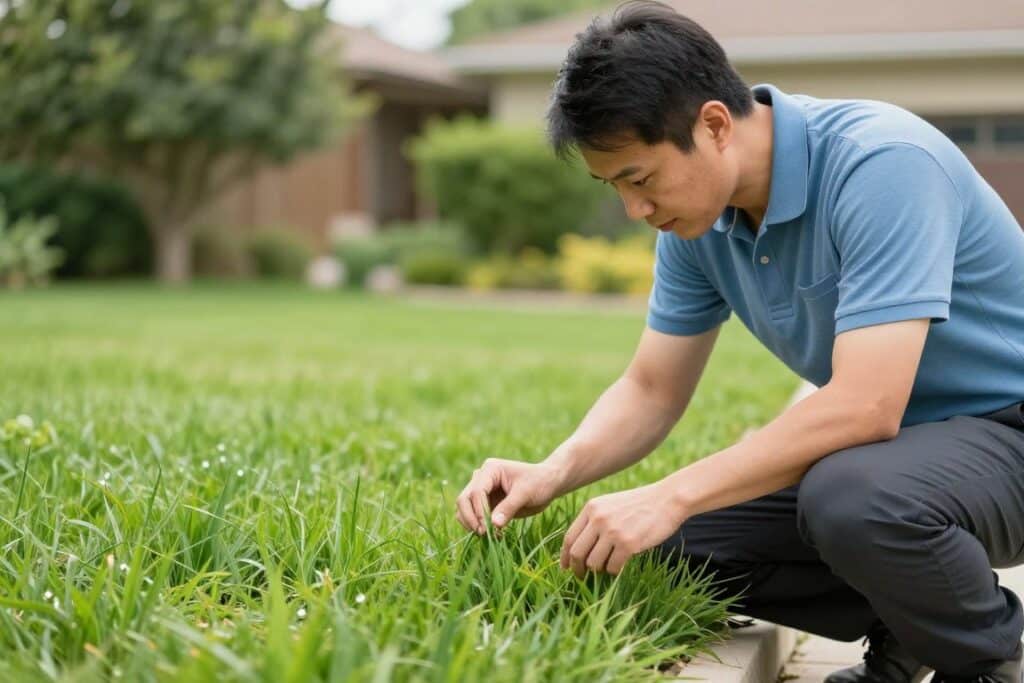 Lawn care expert diagnosing common lawn problems and diseases
