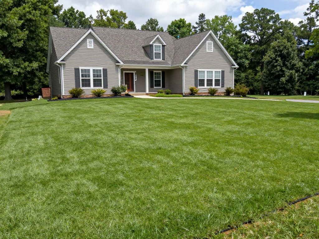 New construction home in Ludlow with freshly hydroseeded lawn showing even grass coverage