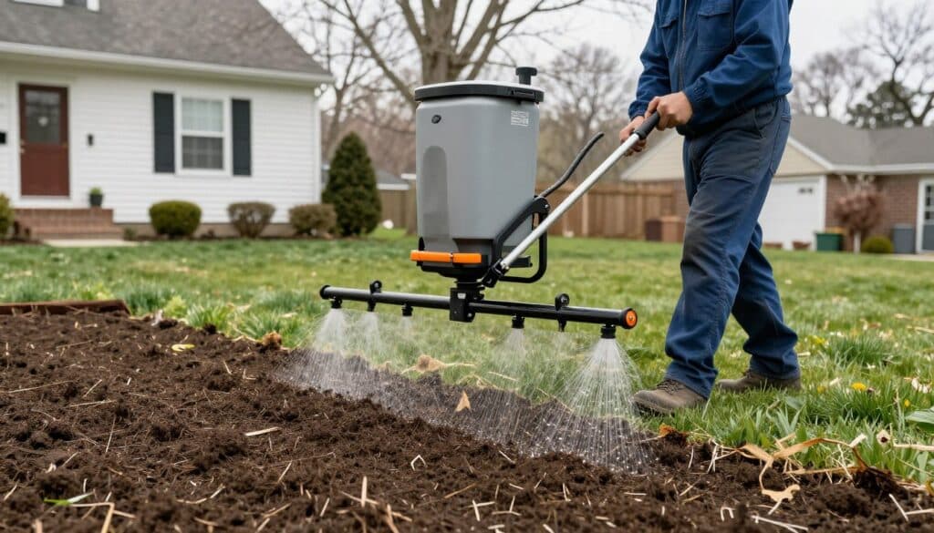 Professional overseeding service being performed on Ludlow lawn