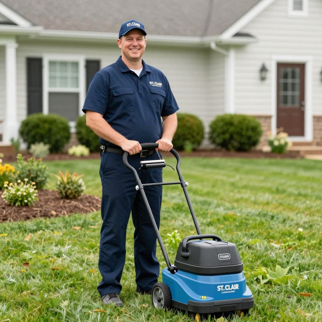 St. Clair Landscaping team member providing lawn care service in Ludlow