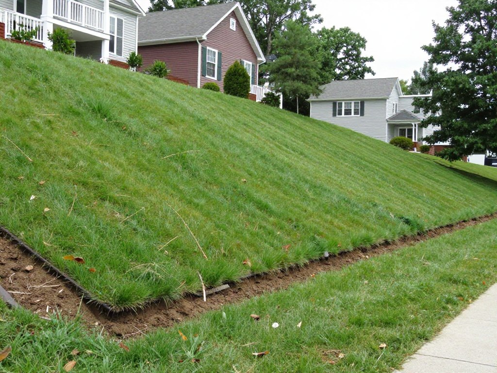 Steep slope in Ludlow protected with hydroseeding for erosion control and stabilization