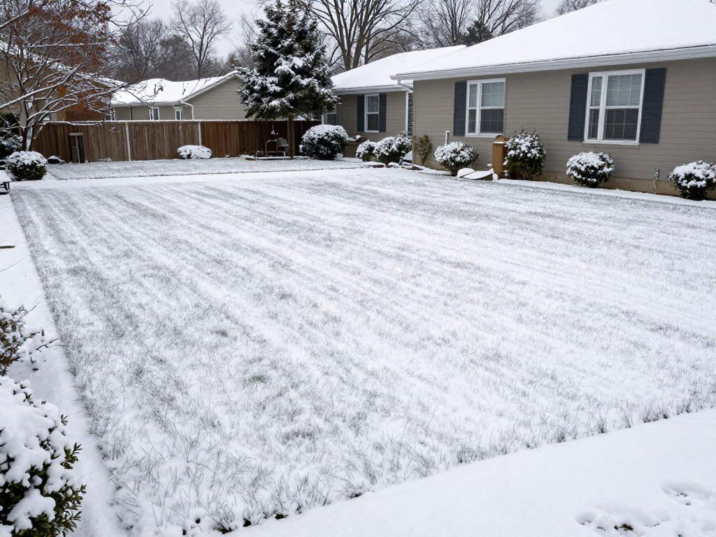 Winter dormant lawn with professional winterization treatment complete